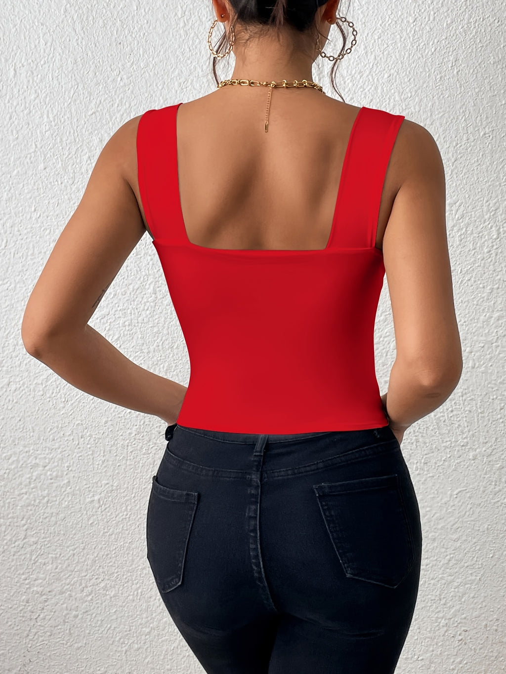 Women's Basic Solid Crop Tank Top, Casual Stretchy Sleeveless Tank Top, Casual Every Day Tops, Women's Clothing