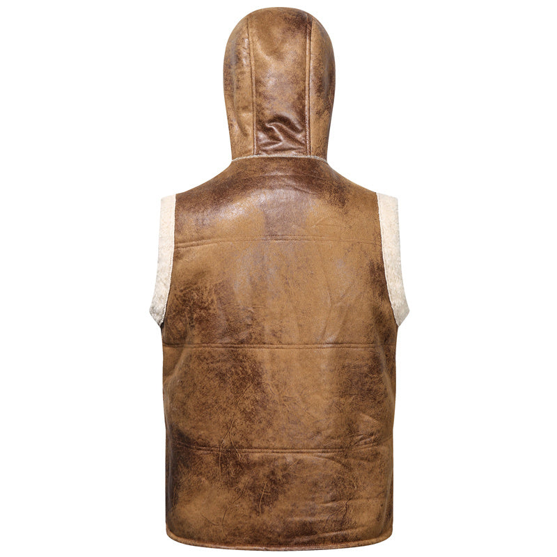 Men's -Lined Hooded Vest, Thickened and -Lined, Fashionable Windproof Warm Jacket