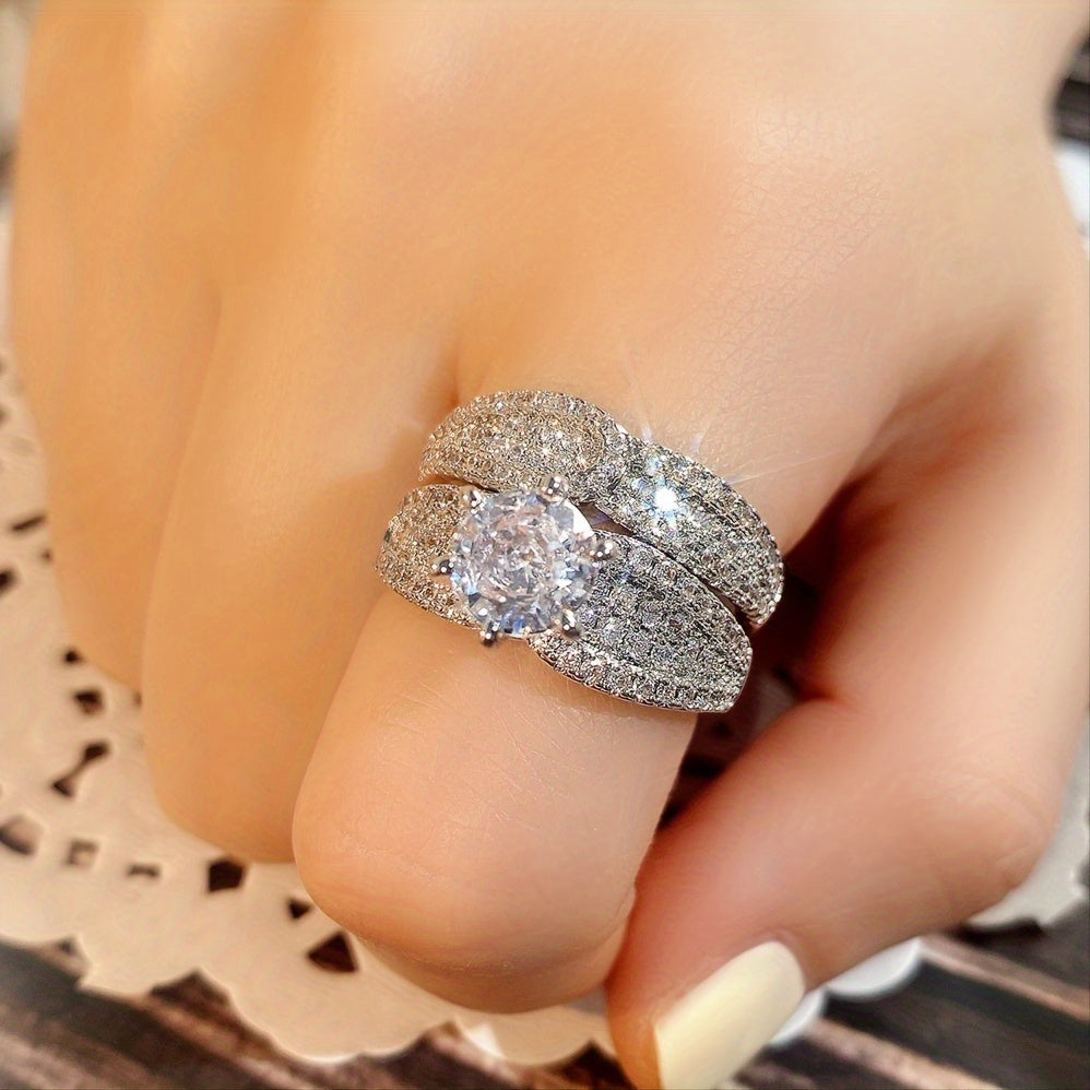 [Bridal | Wedding] 2pcs/Set Zirconia Bridal Wedding Ring | for Women Engagement Proposal | Gift Jewelry