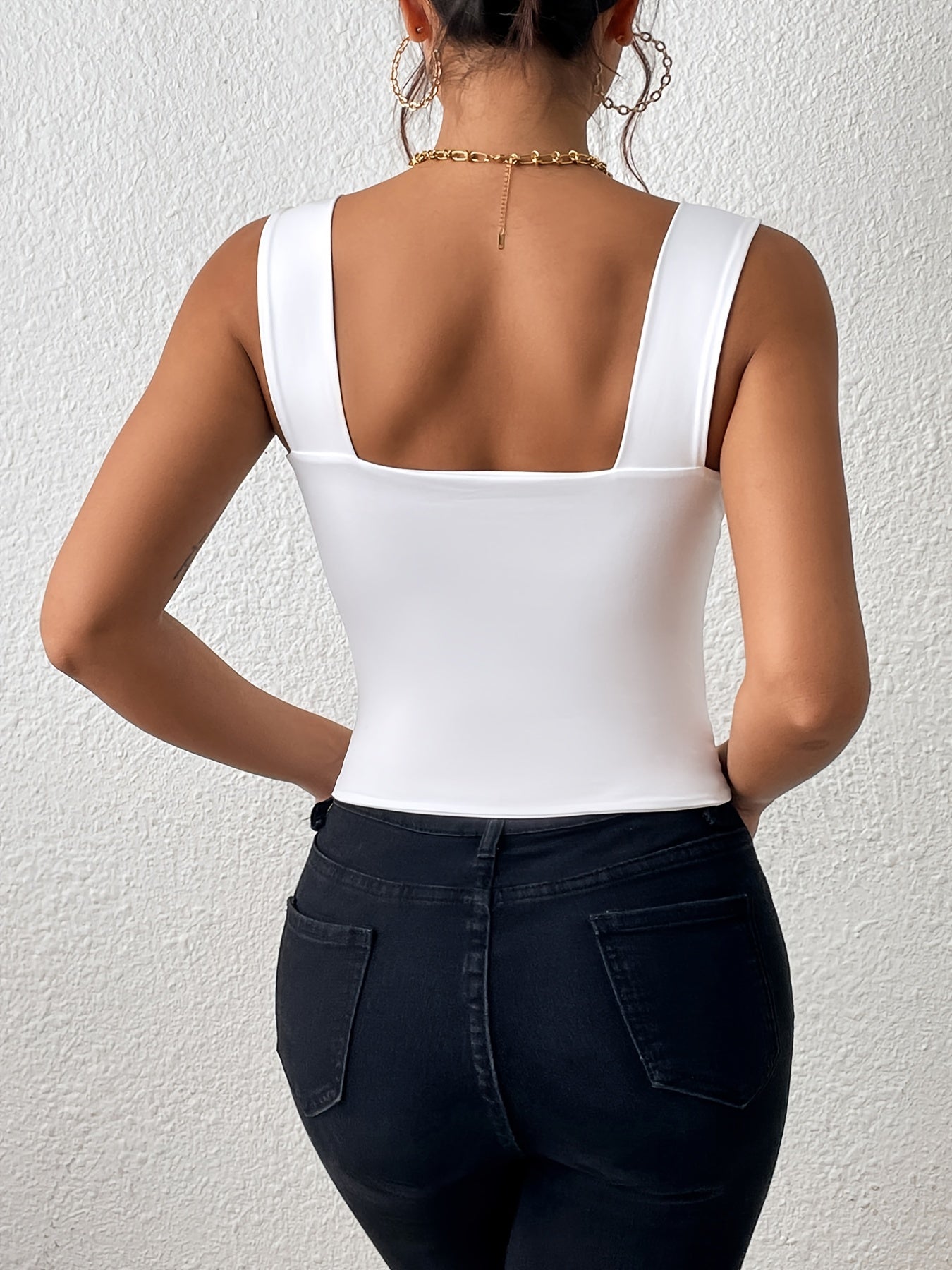 Women's Basic Solid Crop Tank Top, Casual Stretchy Sleeveless Tank Top, Casual Every Day Tops, Women's Clothing