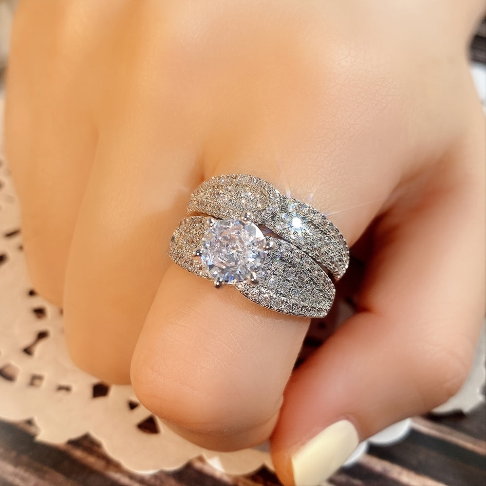 [Bridal | Wedding] 2pcs/Set Zirconia Bridal Wedding Ring | for Women Engagement Proposal | Gift Jewelry