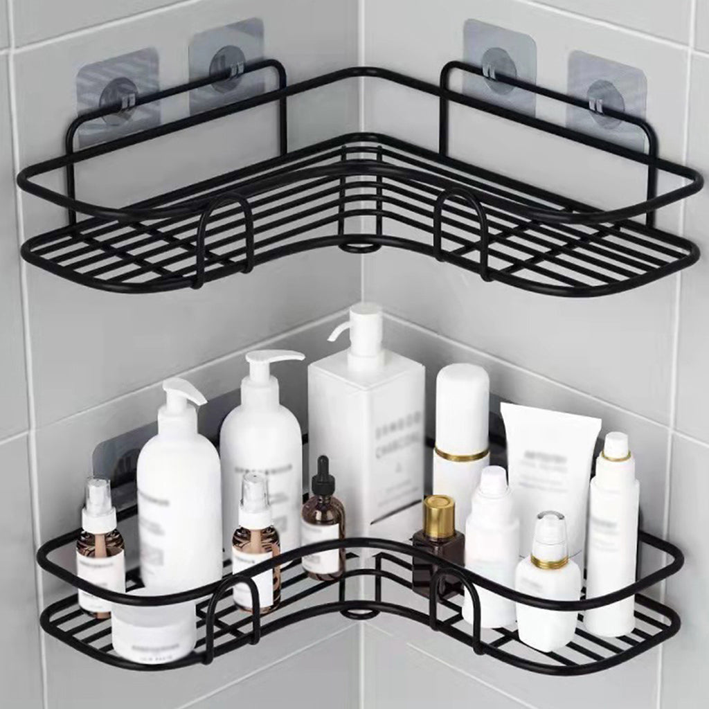 1pc Heavy-Duty Cast Iron Corner Shelf - No Drill Adhesive/Bolt- Wall-Mounted Angled Bath Shelf, Space-Saving Curved Shelves for Small Bathrooms, Installation (No Tools/Screws) Suitable for Bathrooms, Shelves