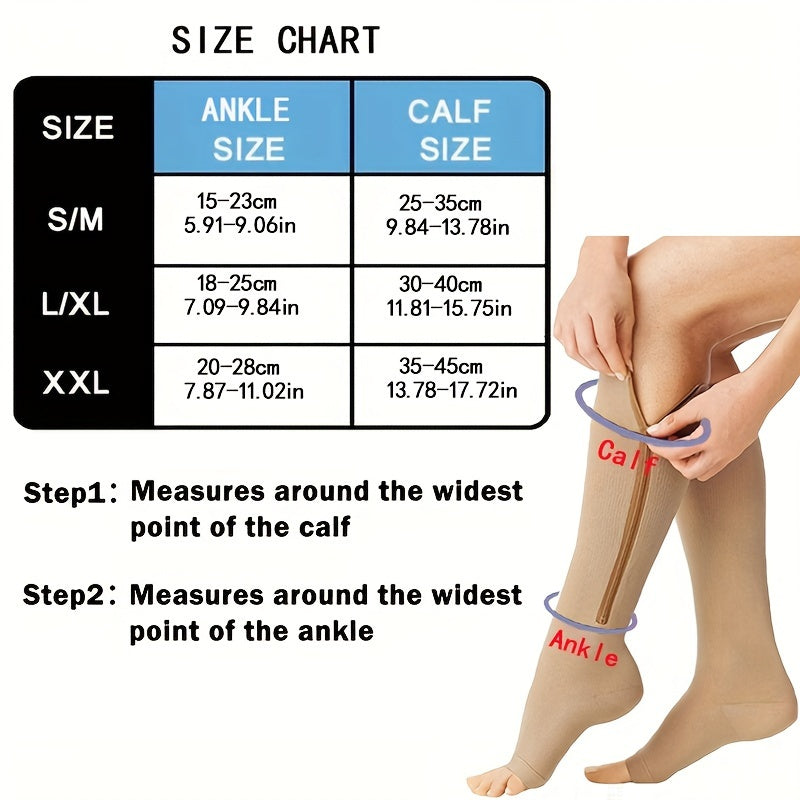 Toeless Compression Socks With Side Zipper For All Day Wear, Sports Socks