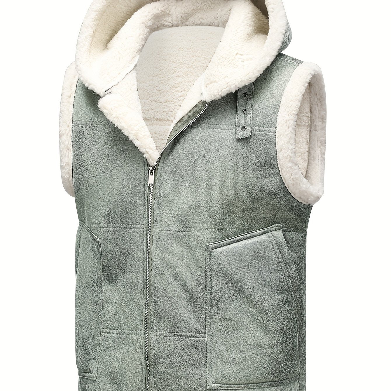 Men's -Lined Hooded Vest, Thickened and -Lined, Fashionable Windproof Warm Jacket