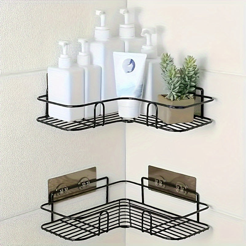 1pc Heavy-Duty Cast Iron Corner Shelf - No Drill Adhesive/Bolt- Wall-Mounted Angled Bath Shelf, Space-Saving Curved Shelves for Small Bathrooms, Installation (No Tools/Screws) Suitable for Bathrooms, Shelves