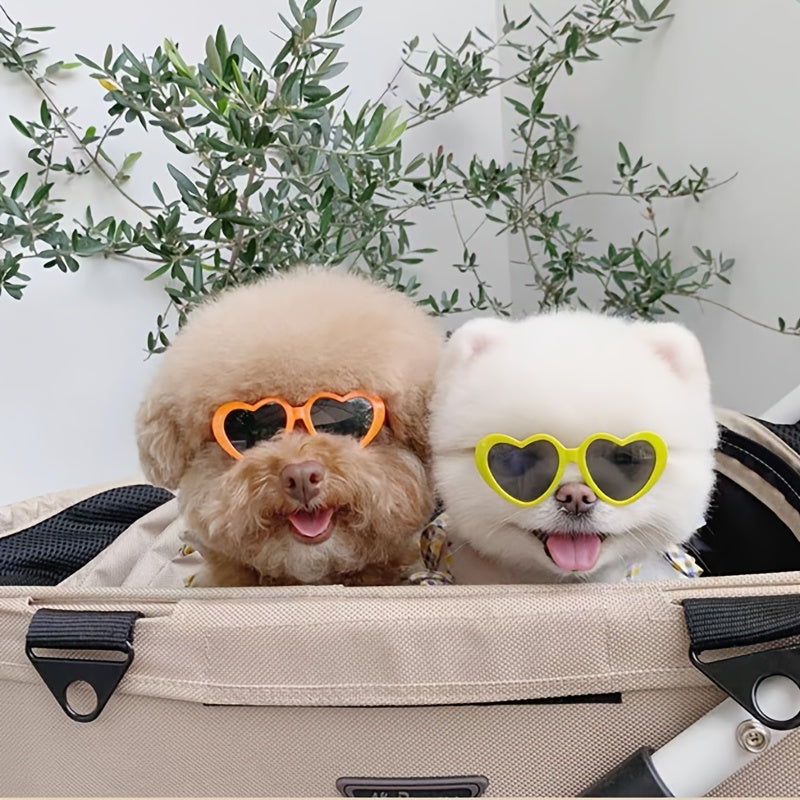 Pet Fashion Glasses for Dogs & Cats - Heart-Shaped Glasses with Yellow Lenses, Soft Fabric & Adjustable Strap, Cute Animal Costume Accessories for All Breeds, Dog Fashion Glasses, Playful Pet Accessory, Comfor