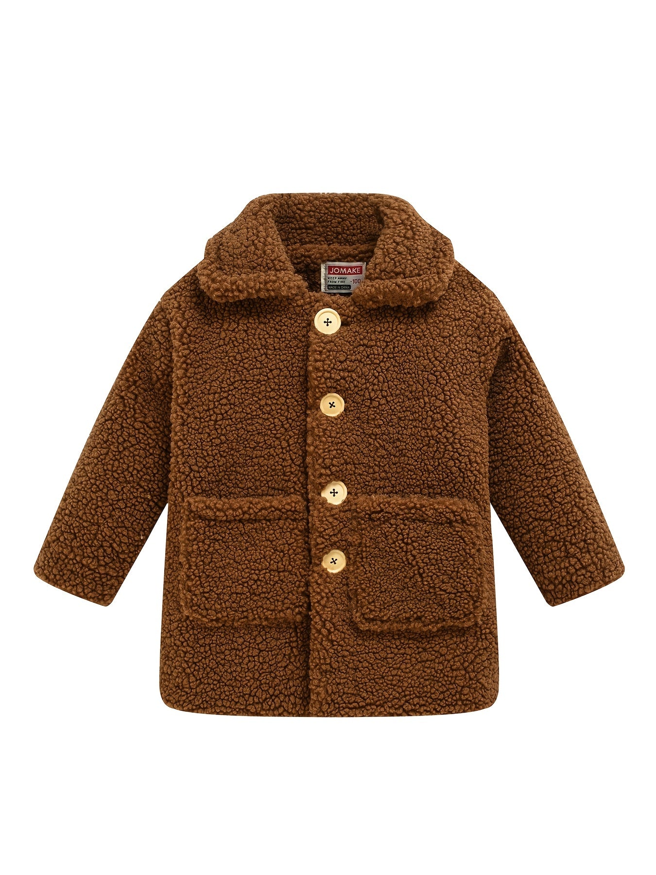 [Lamb Fur Jacket] Girls' Lamb Fur Jacket | JOMAKE Korean-Style Lapel Collar, Two-Tone, Warm Windbreaker with Pockets, Lining, Button Closure, Long Sleeves for Winter
