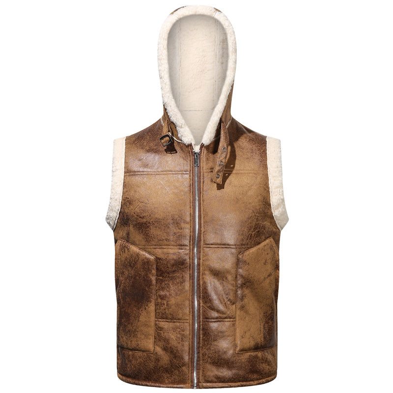 Men's -Lined Hooded Vest, Thickened and -Lined, Fashionable Windproof Warm Jacket