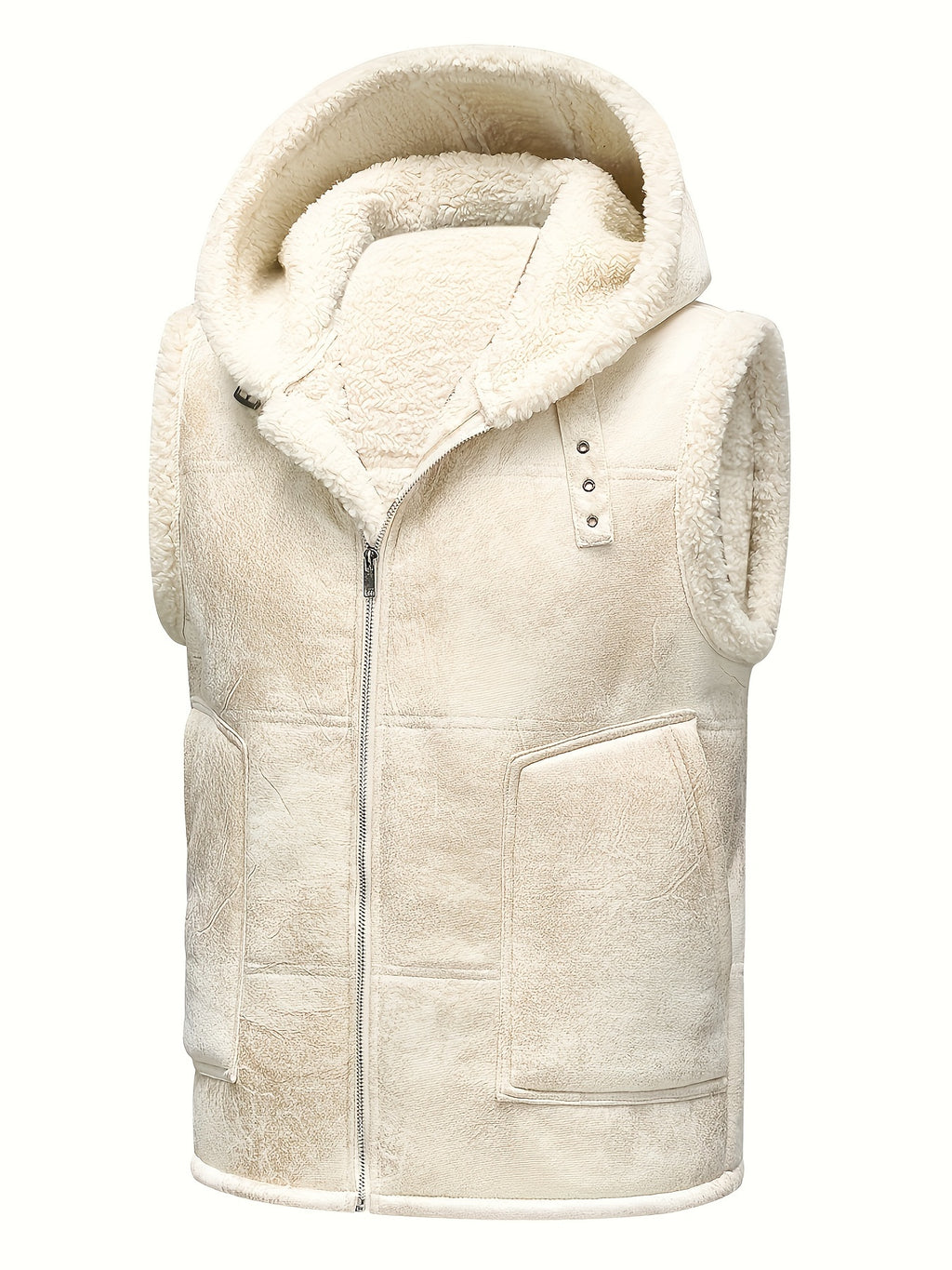 Men's -Lined Hooded Vest, Thickened and -Lined, Fashionable Windproof Warm Jacket