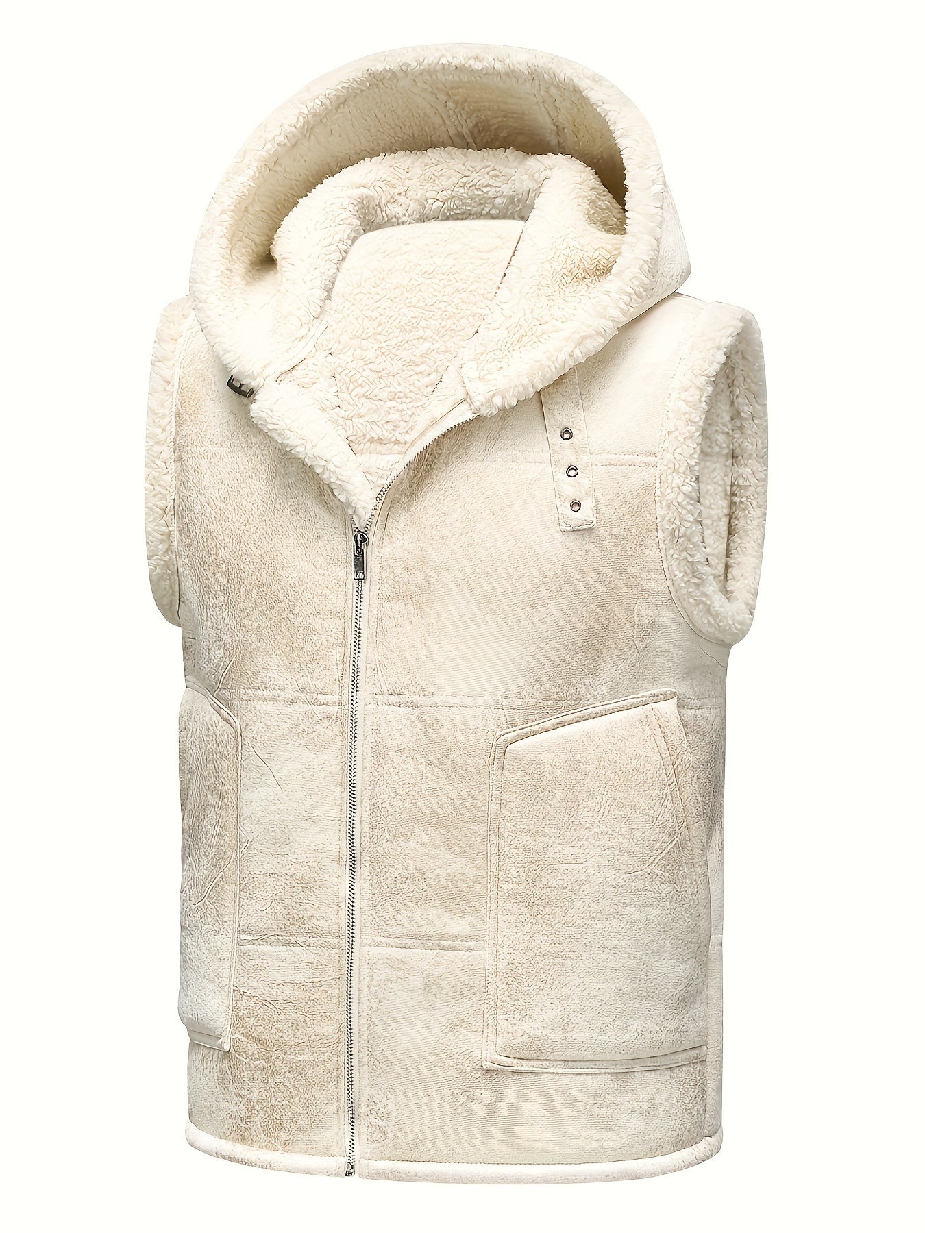 Men's -Lined Hooded Vest, Thickened and -Lined, Fashionable Windproof Warm Jacket