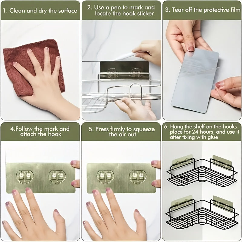 1pc Heavy-Duty Cast Iron Corner Shelf - No Drill Adhesive/Bolt- Wall-Mounted Angled Bath Shelf, Space-Saving Curved Shelves for Small Bathrooms, Installation (No Tools/Screws) Suitable for Bathrooms, Shelves