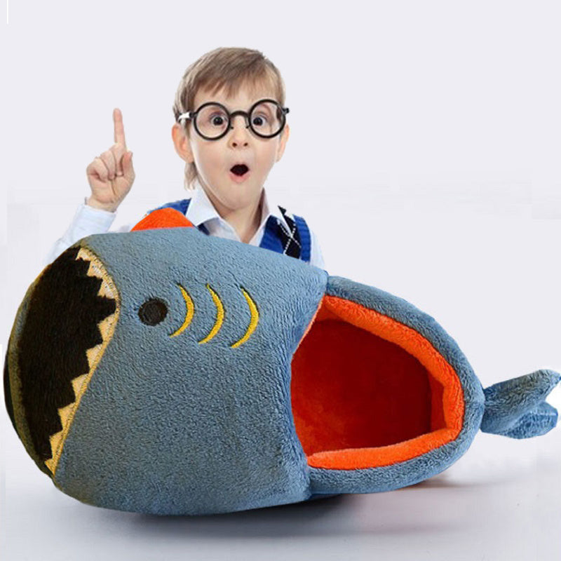 Boys' Cartoon Slippers with Lining, Warm and Non-Slip Soft Sole Indoor Slippers for Autumn and Winter