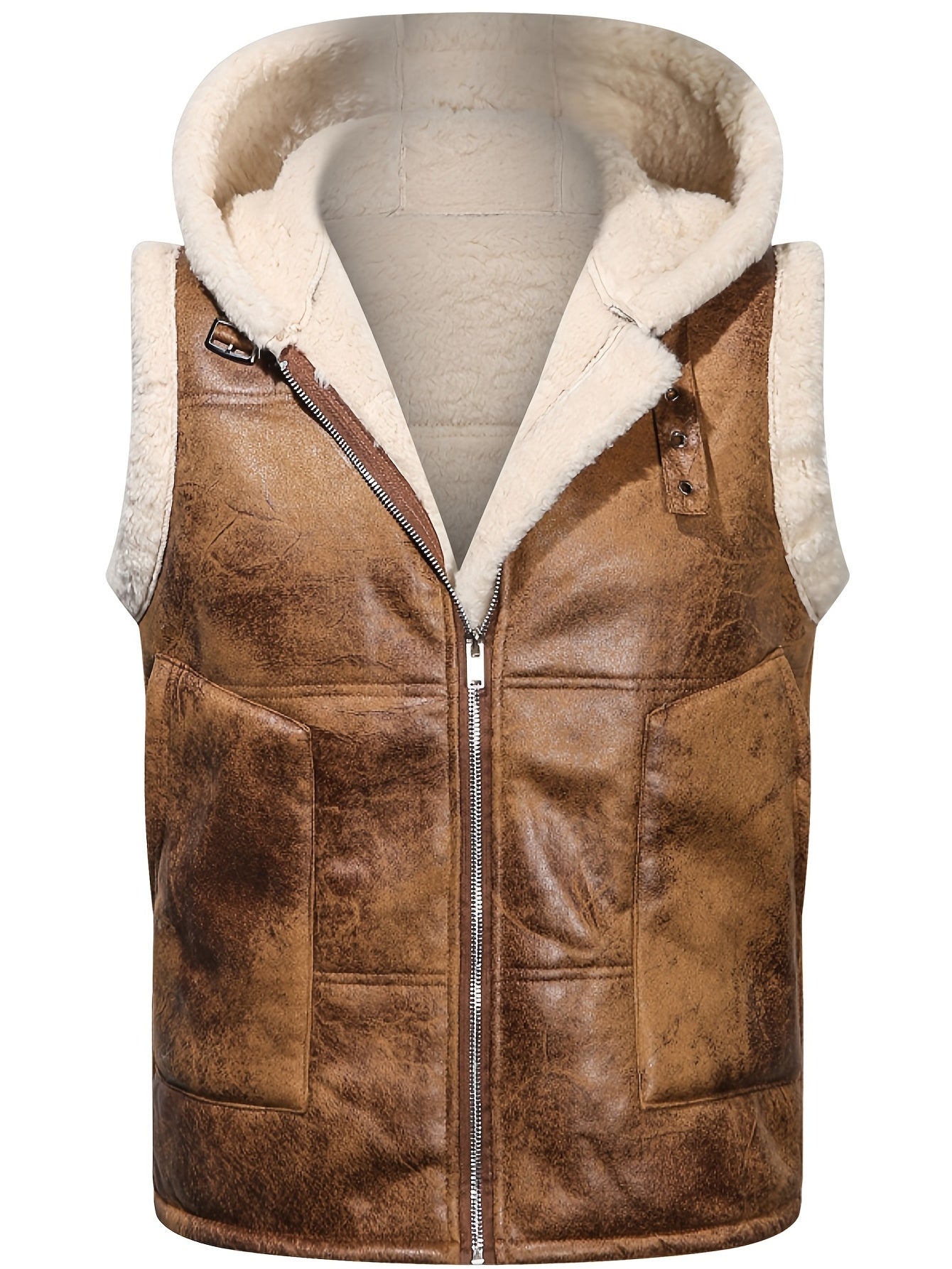Men's -Lined Hooded Vest, Thickened and -Lined, Fashionable Windproof Warm Jacket