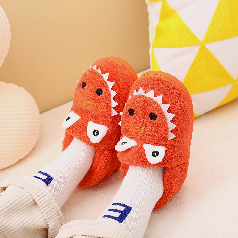 Boys' Cartoon Slippers with Lining, Warm and Non-Slip Soft Sole Indoor Slippers for Autumn and Winter