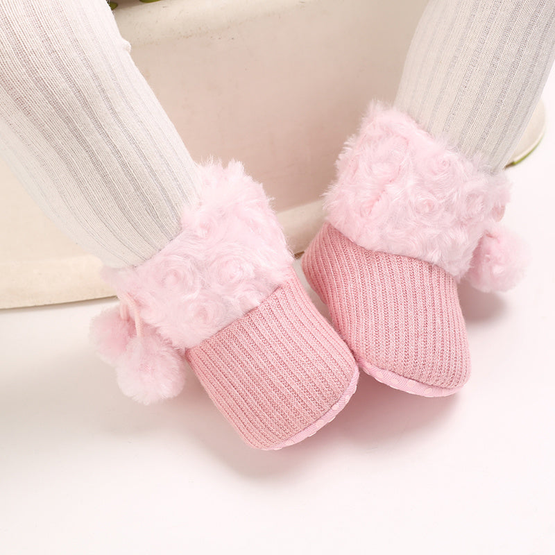 Newborn Baby Socks and Shoes for Girls, First Steps Soft Non-Slip Warm Infant Shoes