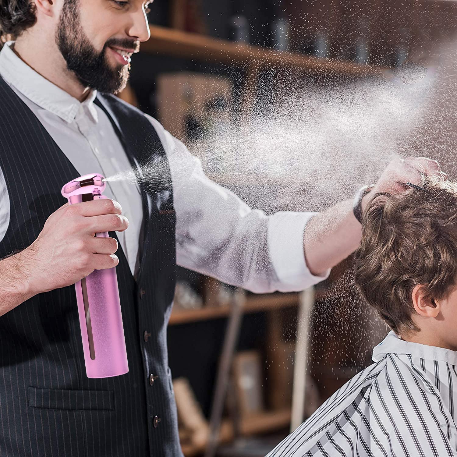 1pcs 300ml Electroplating Continuous Spray Bottle Automatic High-pressure Spray Bottle Hairdressing Alcohol Disinfection Spray Bottle