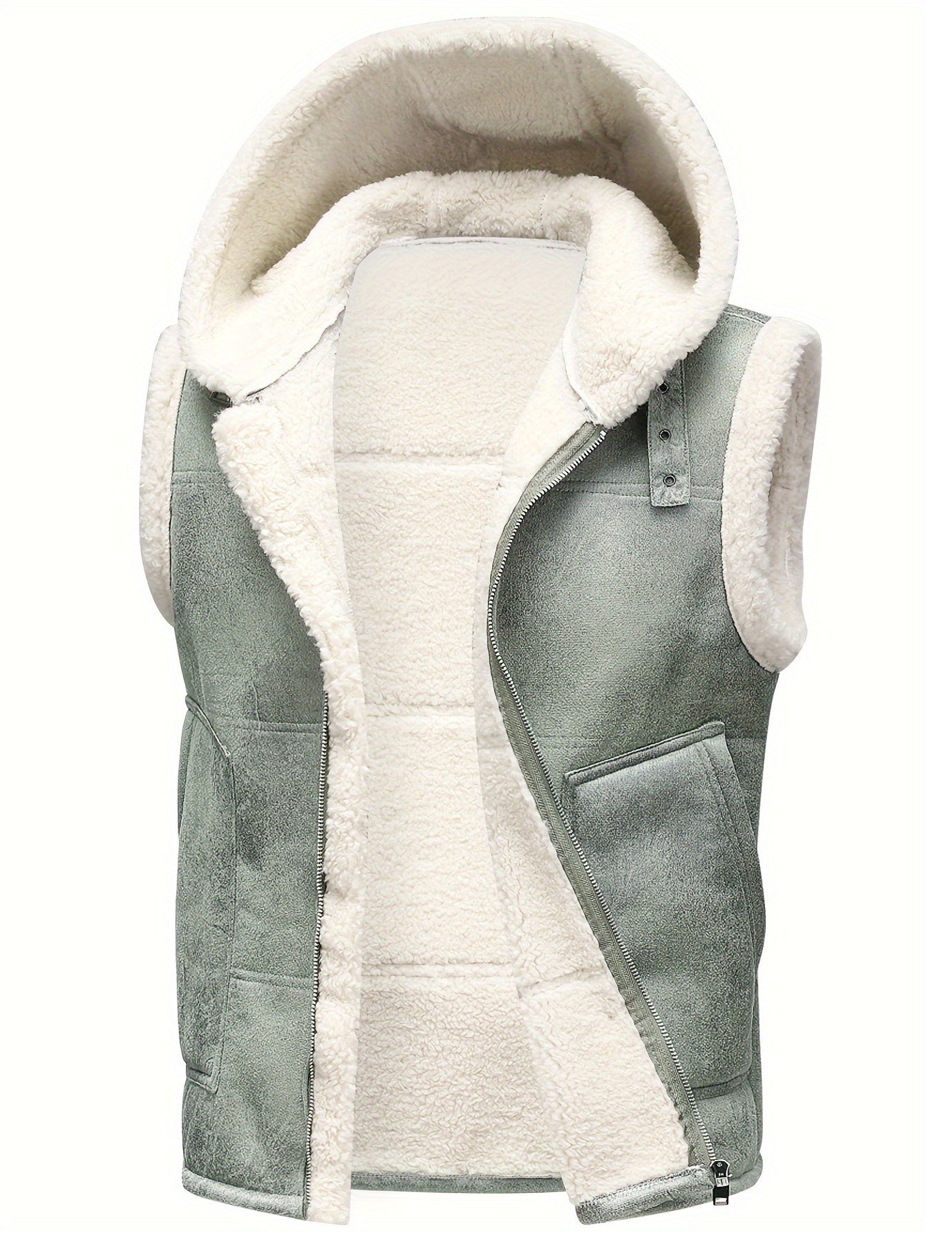 Men's -Lined Hooded Vest, Thickened and -Lined, Fashionable Windproof Warm Jacket