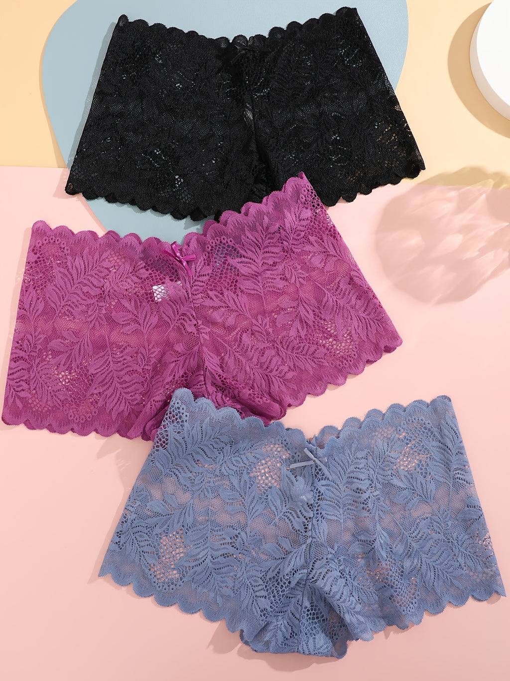 3pcs Set of Women's Sexy Low Waist Contrast Lace Square Panties