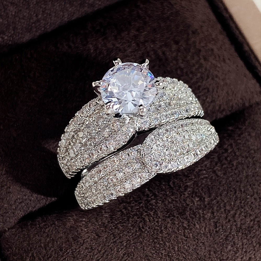 [Bridal | Wedding] 2pcs/Set Zirconia Bridal Wedding Ring | for Women Engagement Proposal | Gift Jewelry