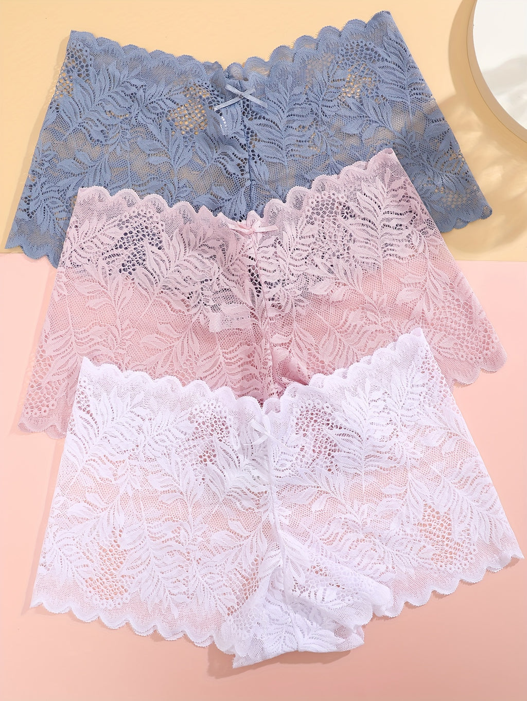 3pcs Set of Women's Sexy Low Waist Contrast Lace Square Panties