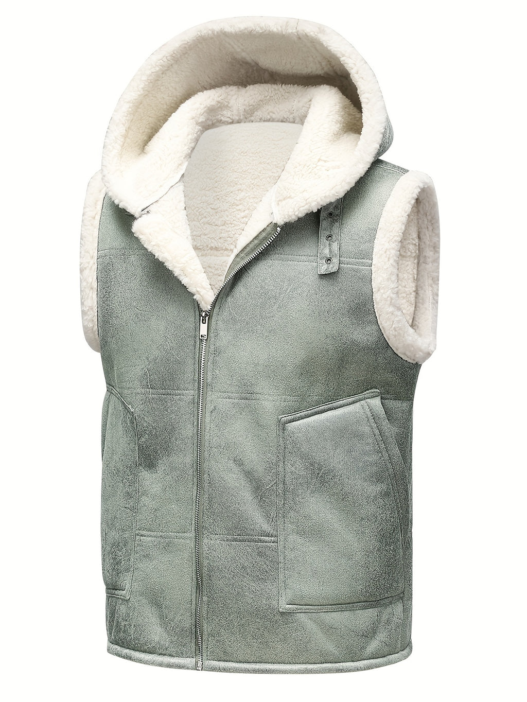 Men's -Lined Hooded Vest, Thickened and -Lined, Fashionable Windproof Warm Jacket