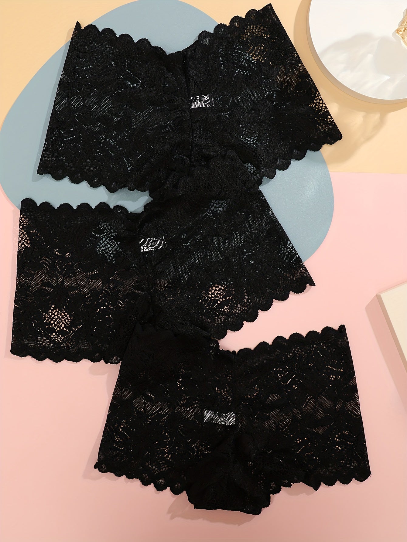3pcs Set of Women's Sexy Low Waist Contrast Lace Square Panties