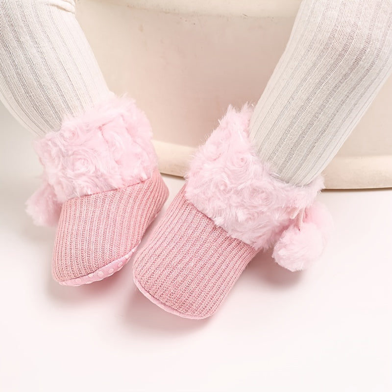 Newborn Baby Socks and Shoes for Girls, First Steps Soft Non-Slip Warm Infant Shoes