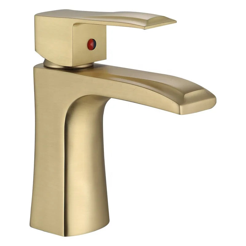 Modern Single-Hole Deck Mounted Brass Lavatory Brushed Gold Wash Basin Hot Cold Mixer Taps Single Handle Ceramic Valve Core