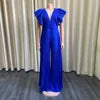 D196 Top Quality Flare Sleeve Temperament Pleated Patchwork Deep V Neck Jumpsuit Women Floor Length Wide Leg Jumpsuit