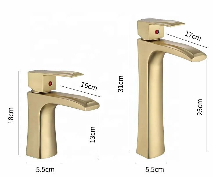 Modern Single-Hole Deck Mounted Brass Lavatory Brushed Gold Wash Basin Hot Cold Mixer Taps Single Handle Ceramic Valve Core