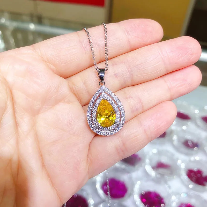 New Water Drop Pendant Necklace for Women Pink/Silver/Green/Purple Cubic Zircon Luxury Trendy Wedding Fashion Jewelry