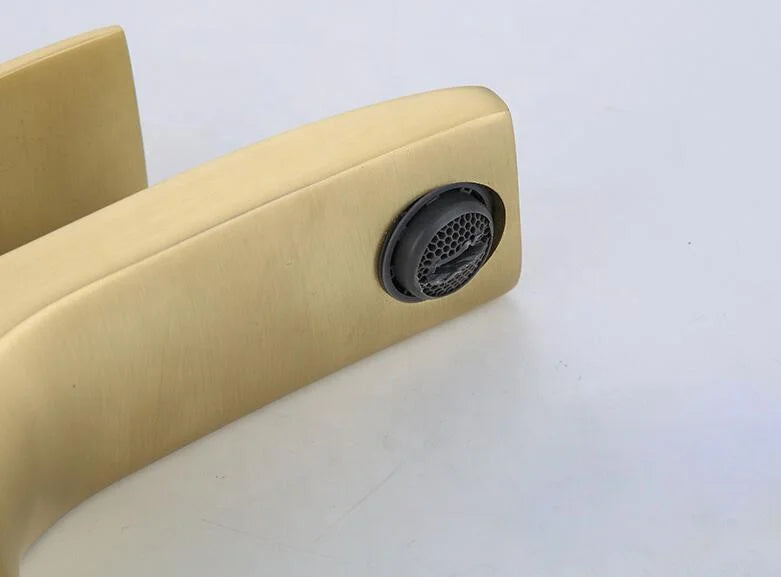 Modern Single-Hole Deck Mounted Brass Lavatory Brushed Gold Wash Basin Hot Cold Mixer Taps Single Handle Ceramic Valve Core