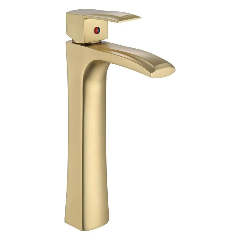 Modern Single-Hole Deck Mounted Brass Lavatory Brushed Gold Wash Basin Hot Cold Mixer Taps Single Handle Ceramic Valve Core