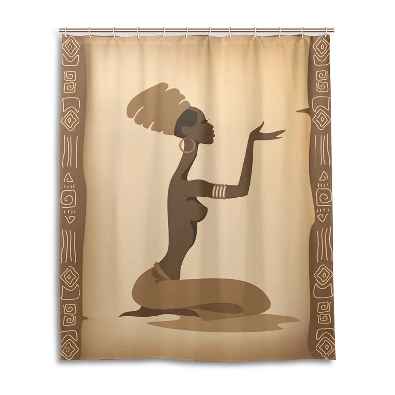 Eco-friendly African Women Shower Curtain Waterproof Polyester Fabric Hanging Curtain For Bathroom With 12 Hooks Home Decoration