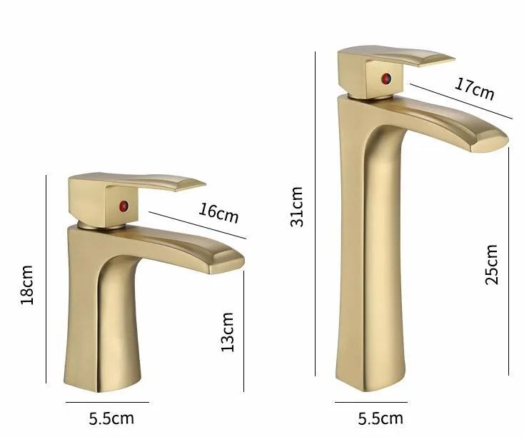 Modern Single-Hole Deck Mounted Brass Lavatory Brushed Gold Wash Basin Hot Cold Mixer Taps Single Handle Ceramic Valve Core
