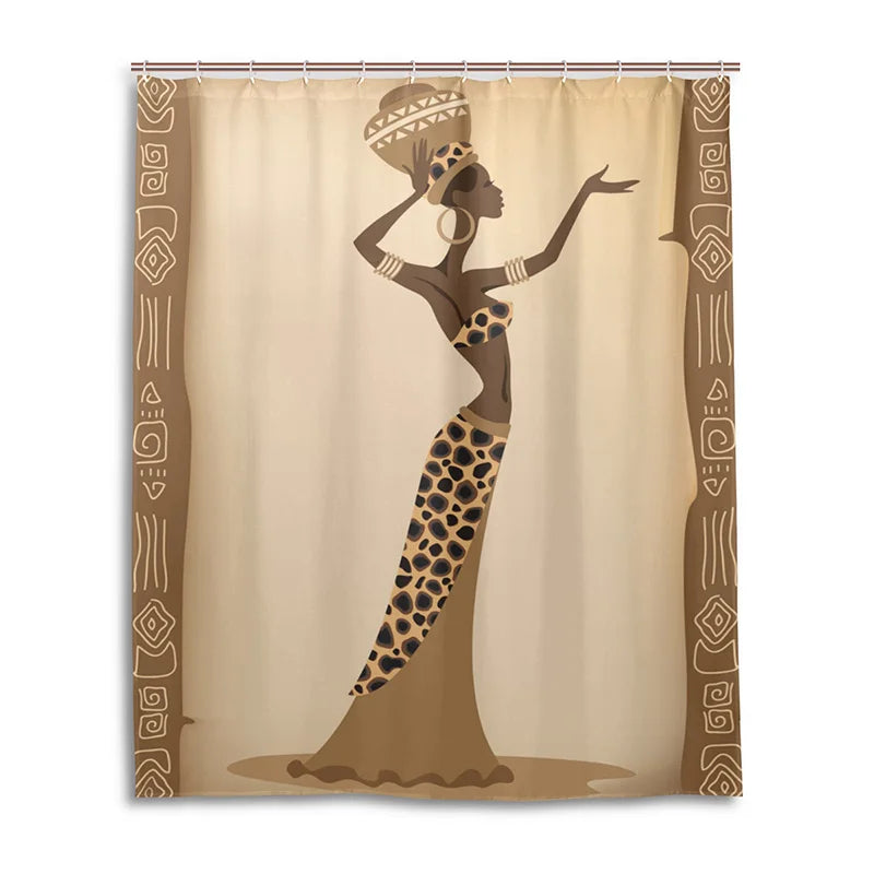 Eco-friendly African Women Shower Curtain Waterproof Polyester Fabric Hanging Curtain For Bathroom With 12 Hooks Home Decoration