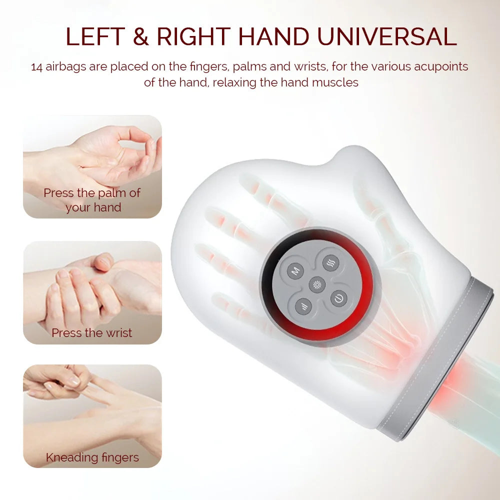 Electric Hand Massager Air Bag 5 Levels Hot Compress Kneading Hand Massage Machine Promote Finger Blood Circulation Relax Hands