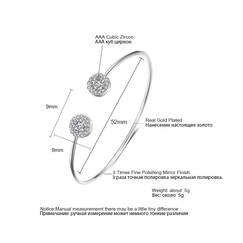 Luxury Geometry Gold Color Cuff Bangles For Women Fashion Cubic Zirconia Bracelets INS Party Everyday Jewlery.