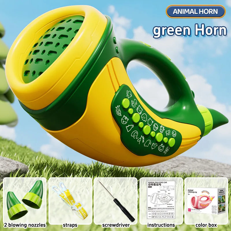 Kids Musical Blow Horn With 30 Realistic Animal Sounds Handheld Sound Amplifier Toy for Lung Capacity & Fun Play Birthday Gift