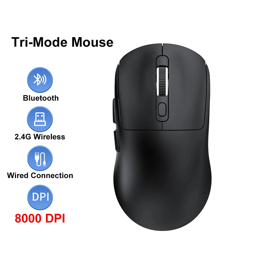 KEBIDUMEI Tri-Mode Mouse 8000DPI Gaming Mouse Bluetooth Mouse Wired/BT/2.4G Wireless Mouse Rechargeable Silent Mice for Laptop