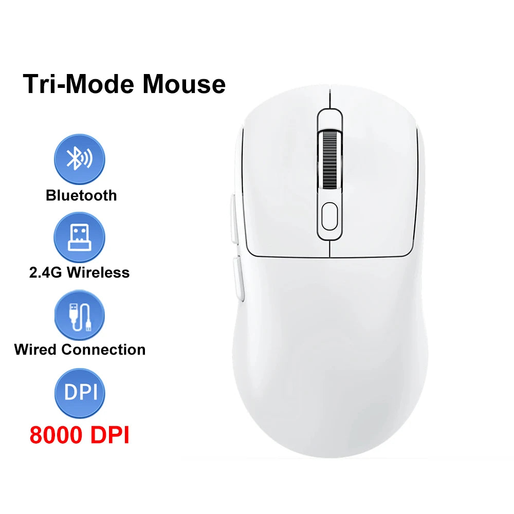 KEBIDUMEI Tri-Mode Mouse 8000DPI Gaming Mouse Bluetooth Mouse Wired/BT/2.4G Wireless Mouse Rechargeable Silent Mice for Laptop