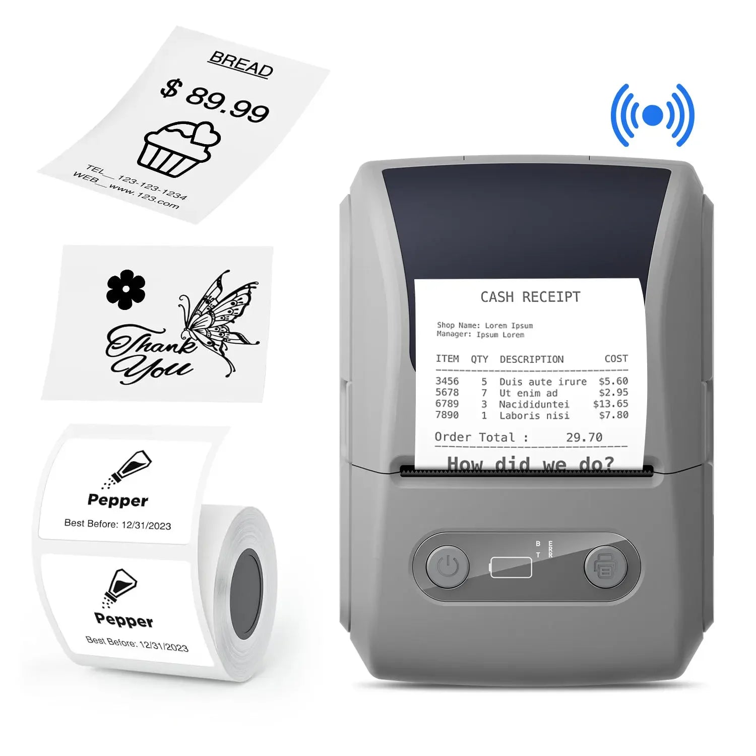 Wireless thermal label printer - suitable for printing product, address and price labels, ink-free, easy to use with smartphones