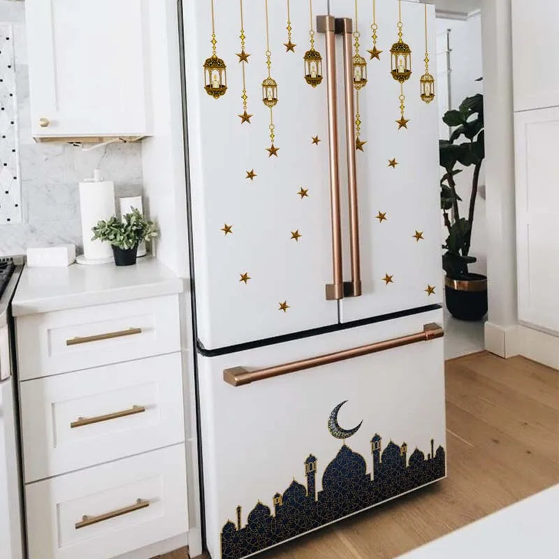 Eid Mubarak Moon Star Lantern Wall Decal 2025 Ramadan Kareem Decorations Home Wall Window Sticker Muslim Islamic Party Supplies