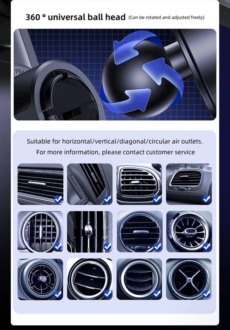 Car Phone Charger Phone Holder 15W Wireless & Wired Charger Auto Sensing One-Touch Release and Rotation Qi FCC ROHS Certified