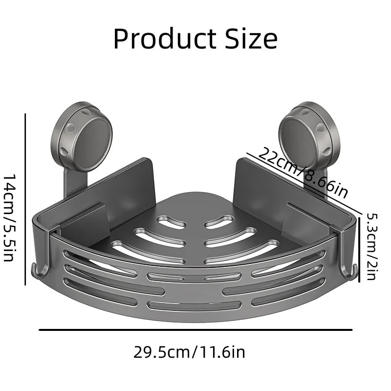 No Drill 3-Tier Corner Shower Caddy, Strong Suction Cup Shelf with Towel Bar & Hooks - Spacious Bathroom Organizer