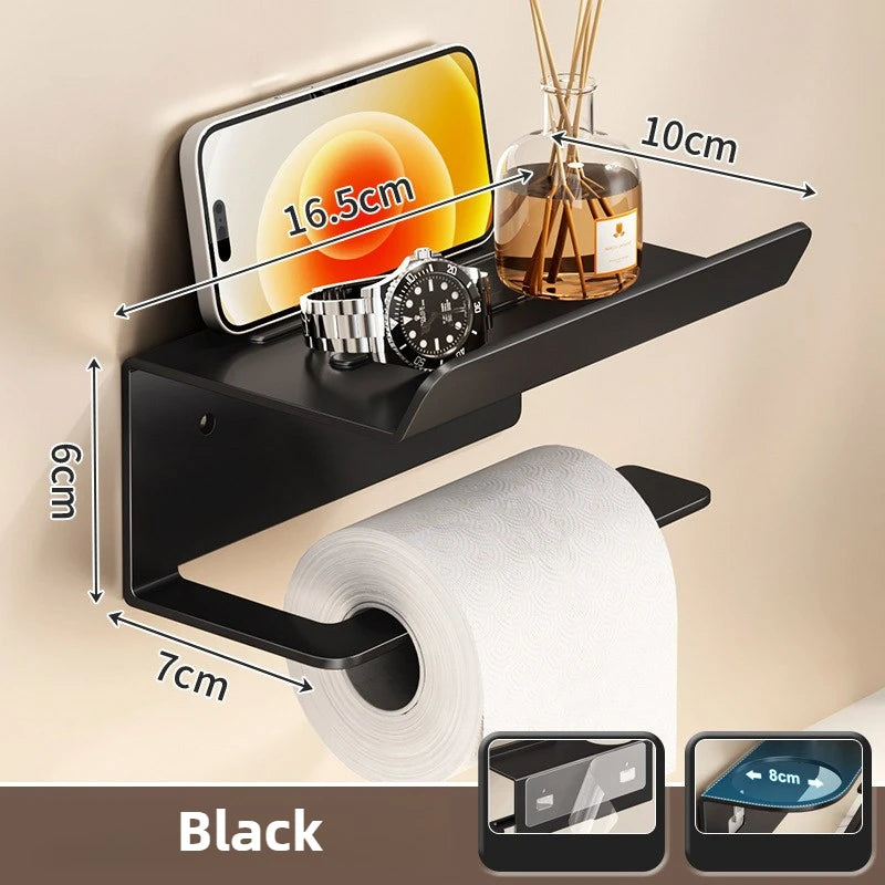 Wall-Mounted Bathroom Toilet Paper Holder with Roll Dispenser and Storage Shelf – Space-Saving Organizer for Home Restroom