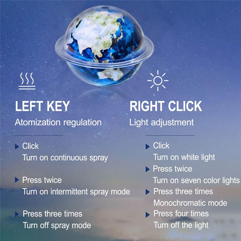 Galaxy Air Humidifier with Colorful Atmosphere Light USB Large Spray Mist Maker for Household Office Bedroom Night Use