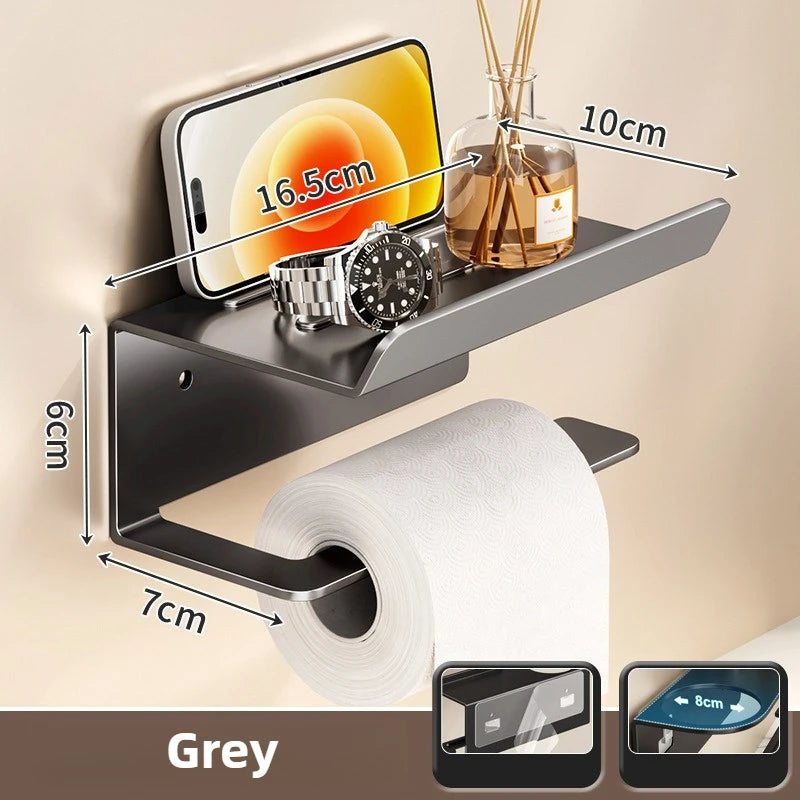 Wall-Mounted Bathroom Toilet Paper Holder with Roll Dispenser and Storage Shelf – Space-Saving Organizer for Home Restroom