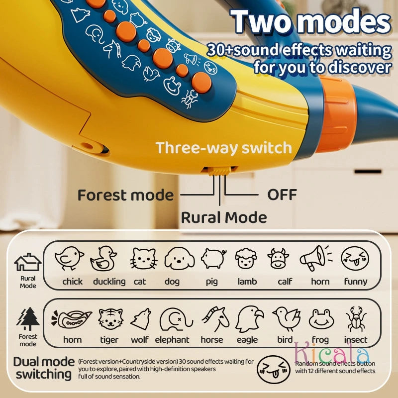 Kids Musical Blow Horn With 30 Realistic Animal Sounds Handheld Sound Amplifier Toy for Lung Capacity & Fun Play Birthday Gift