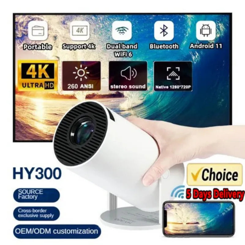 2026 New HY300 Projector with WiFi6 & BT5.0, Portable Beamer 1080P/4K Support Auto Keystone Smart Android Proyector